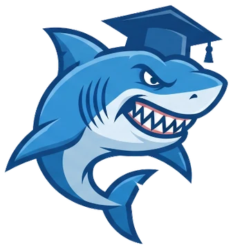 Finn, the GPA Shark — a blue shark in a graduation cap